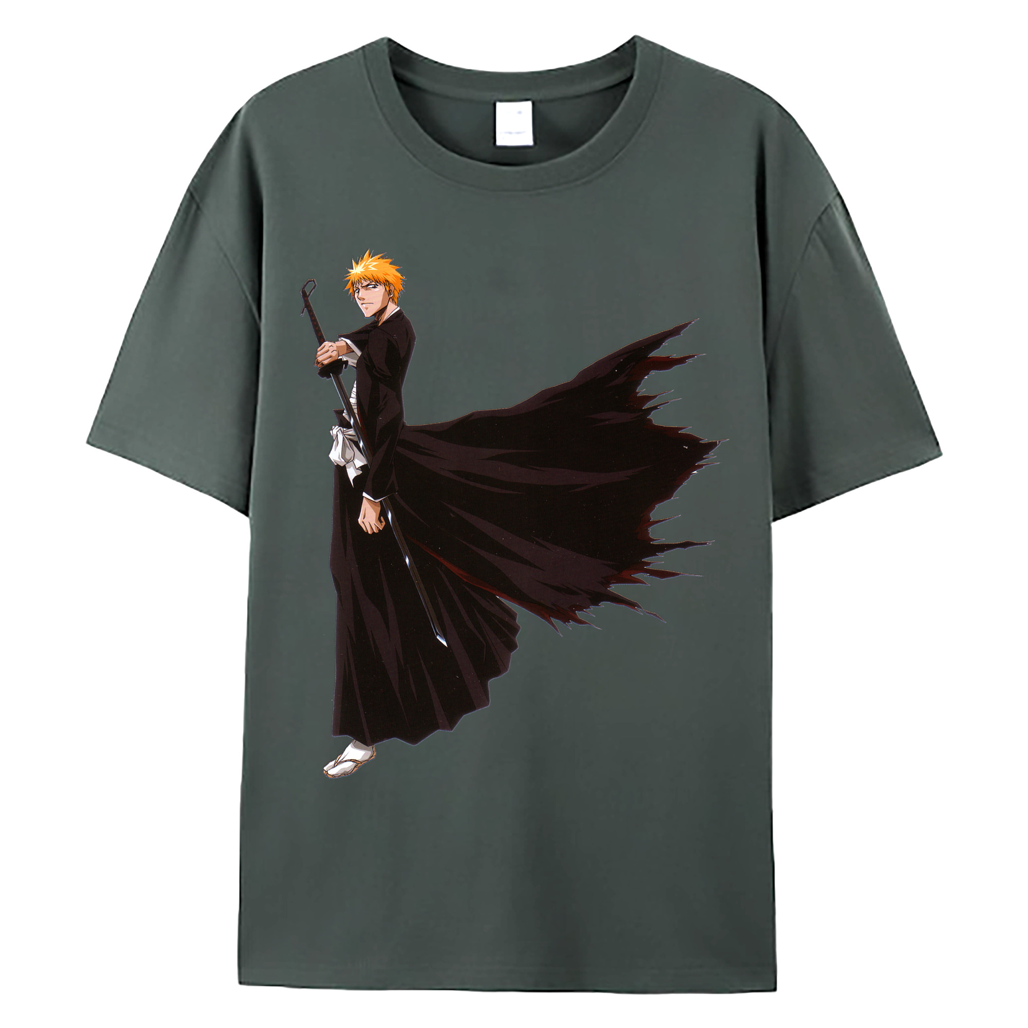 （画像用） ブリーチ 黒崎一護（くろさき いちご）BLEACH Kurosaki Ichigo 綿100％ メンズ半袖Tシャツ｜肌触りやわらか＆通気性